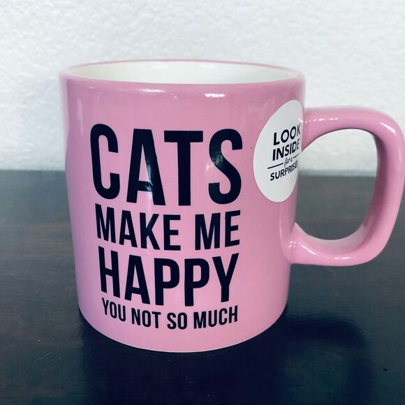 Cats Make Me Happy Funny Pink Ceramic Gift Coffee Mug Cup - Picture 1 of 3
